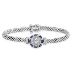 Sterling Silver Rhodium-plated Polished Blue & White CZ Bracelet QG5930-7