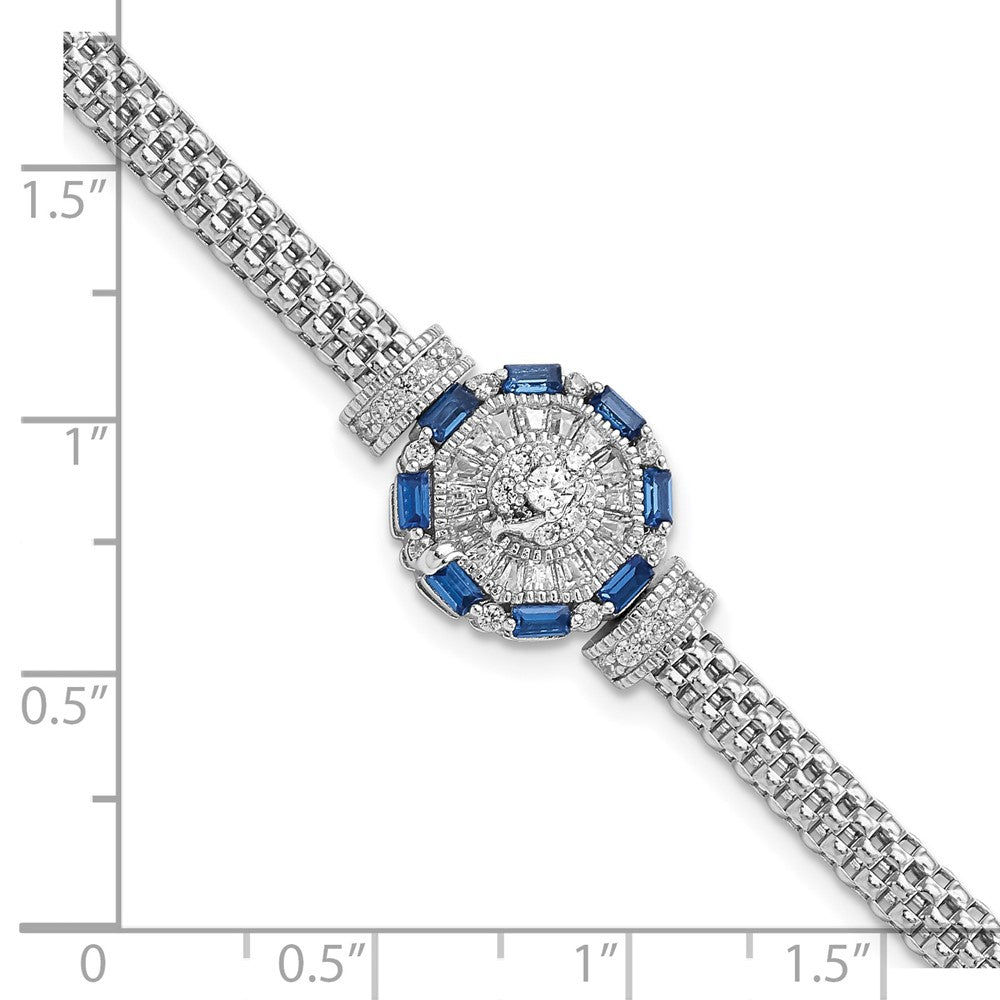 Sterling Silver Rhodium-plated Polished Blue & White CZ Bracelet QG5930-7