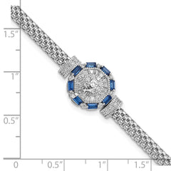 Sterling Silver Rhodium-plated Polished Blue & White CZ Bracelet QG5930-7