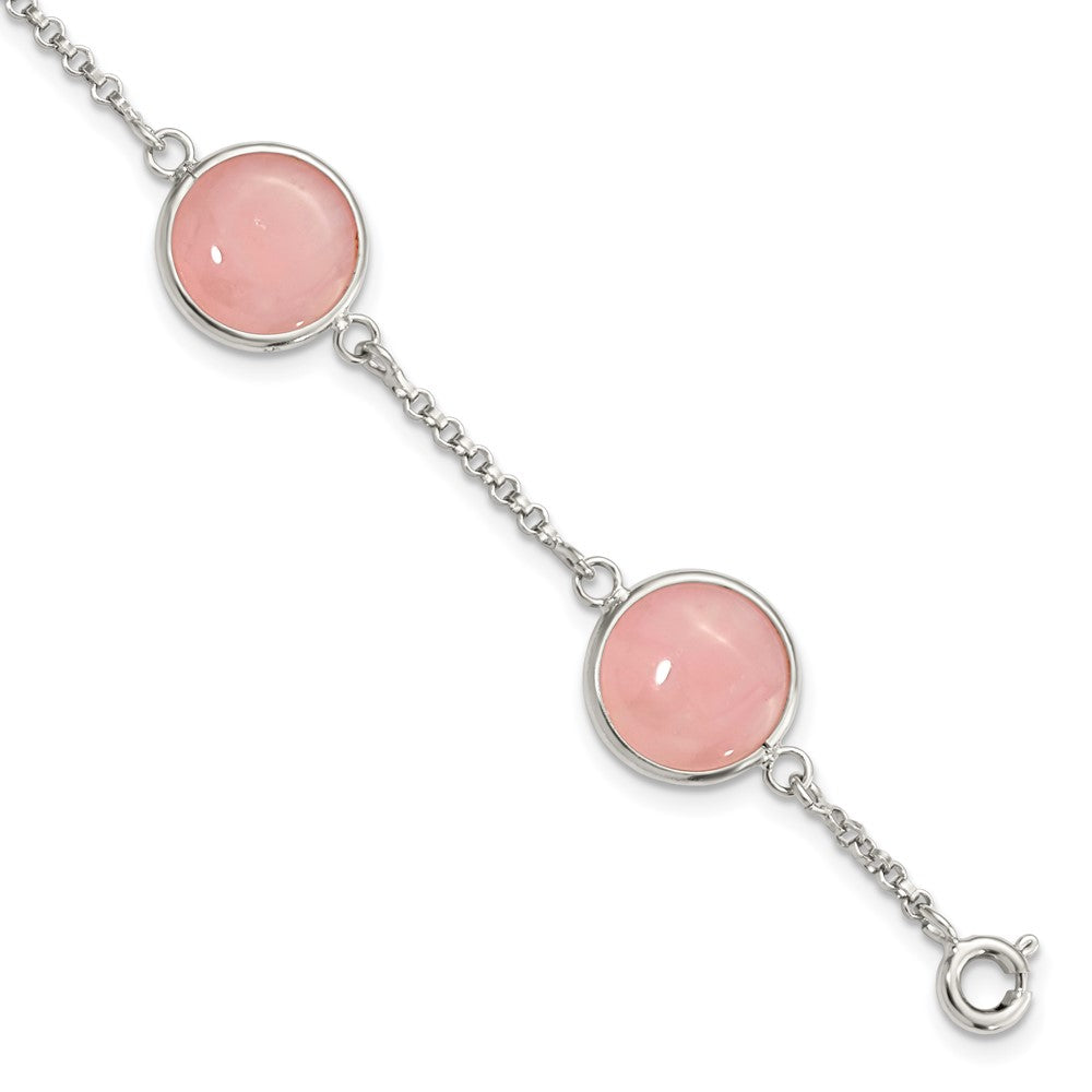 Sterling Silver Polished Rose Quartz 7.5in Bracelet QG5933-7.5