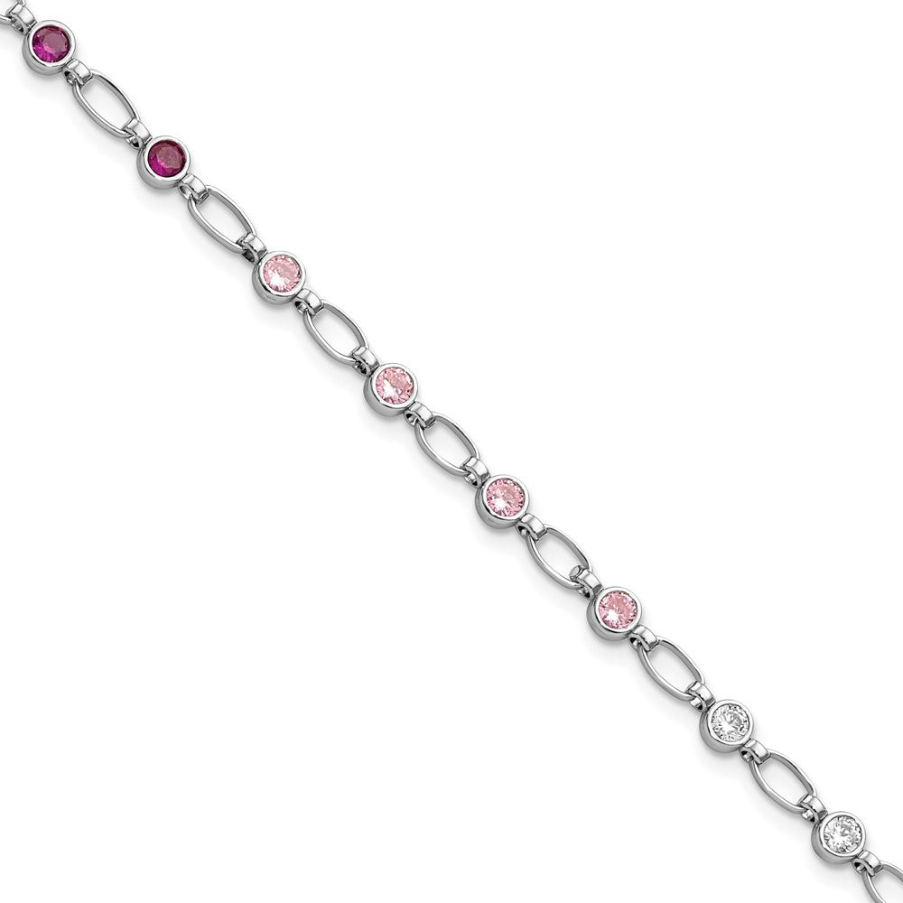 Sterling Silver Rhodium-plated Polished Red Pink Clear CZ Bracelet QG5938-7.25