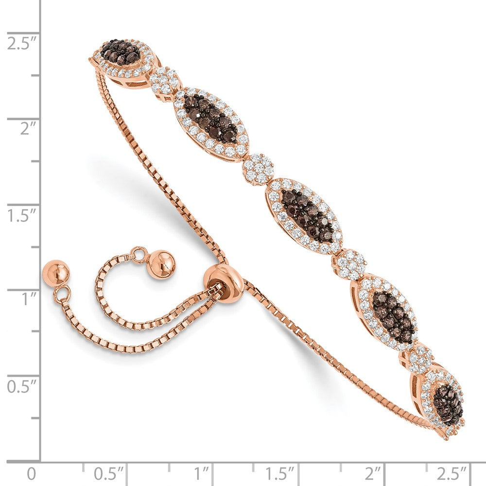 Sterling Silver Rose-tone Blk Rhodium-plated CZ Fancy Adjustable Bracelet QG5948