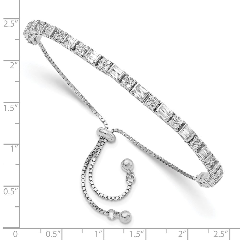 Sterling Silver Polished Rhodium-plated CZ Adjustable Bracelet QG5952