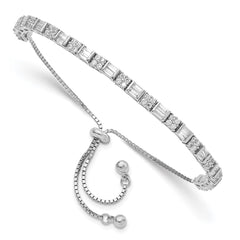 Sterling Silver Polished Rhodium-plated CZ Adjustable Bracelet QG5952