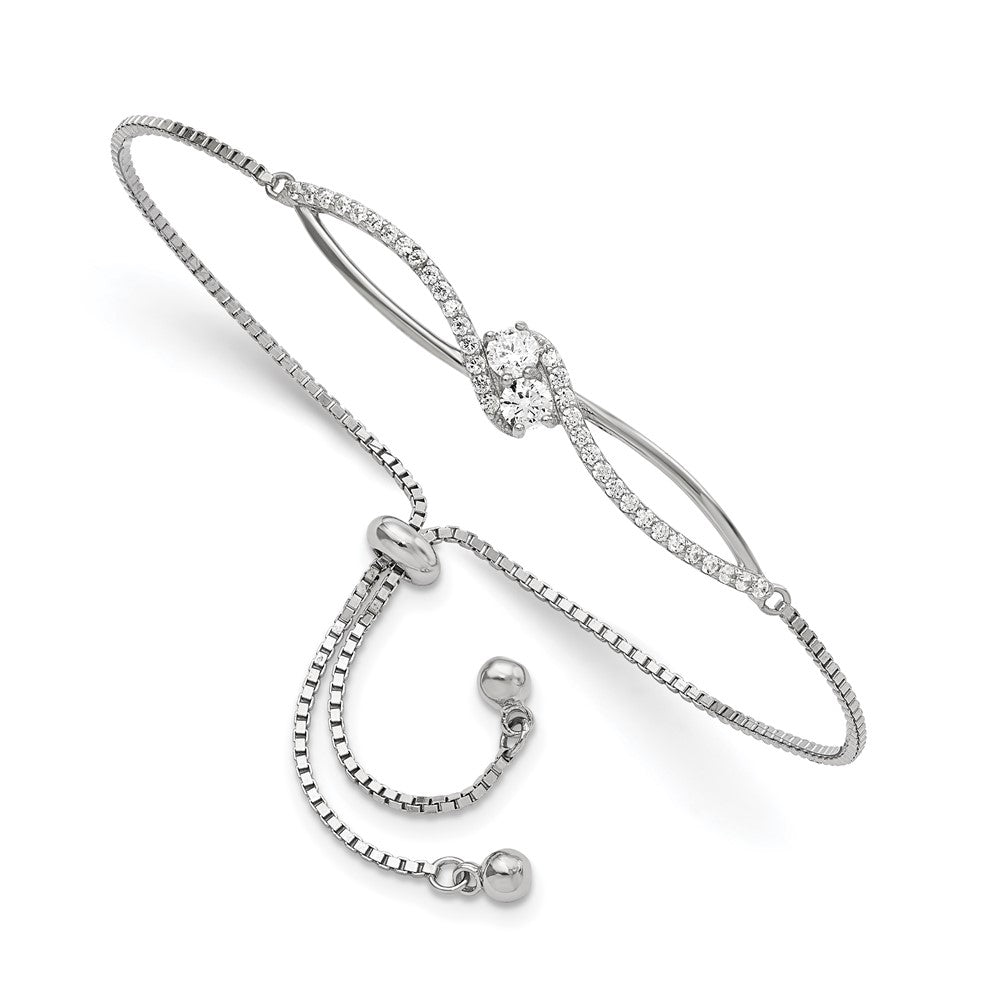 Sterling Silver Polished Rhodium-plated CZ Adjustable Bracelet QG5953