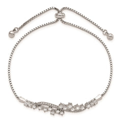 Sterling Silver Polished Rhodium-plated CZ Adjustable Bracelet QG5954
