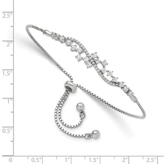 Sterling Silver Polished Rhodium-plated CZ Adjustable Bracelet QG5954