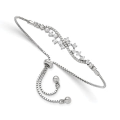Sterling Silver Polished Rhodium-plated CZ Adjustable Bracelet QG5954