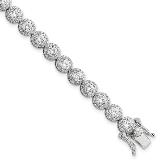 Sterling Silver Rhodium-plated Polished Round CZ Tennis Bracelet QG5958-7.5