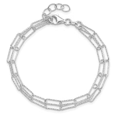 Sterling Silver Rhodium-plated Two D/C Fancy Link w/1 in ext Bracelet QG5988-7