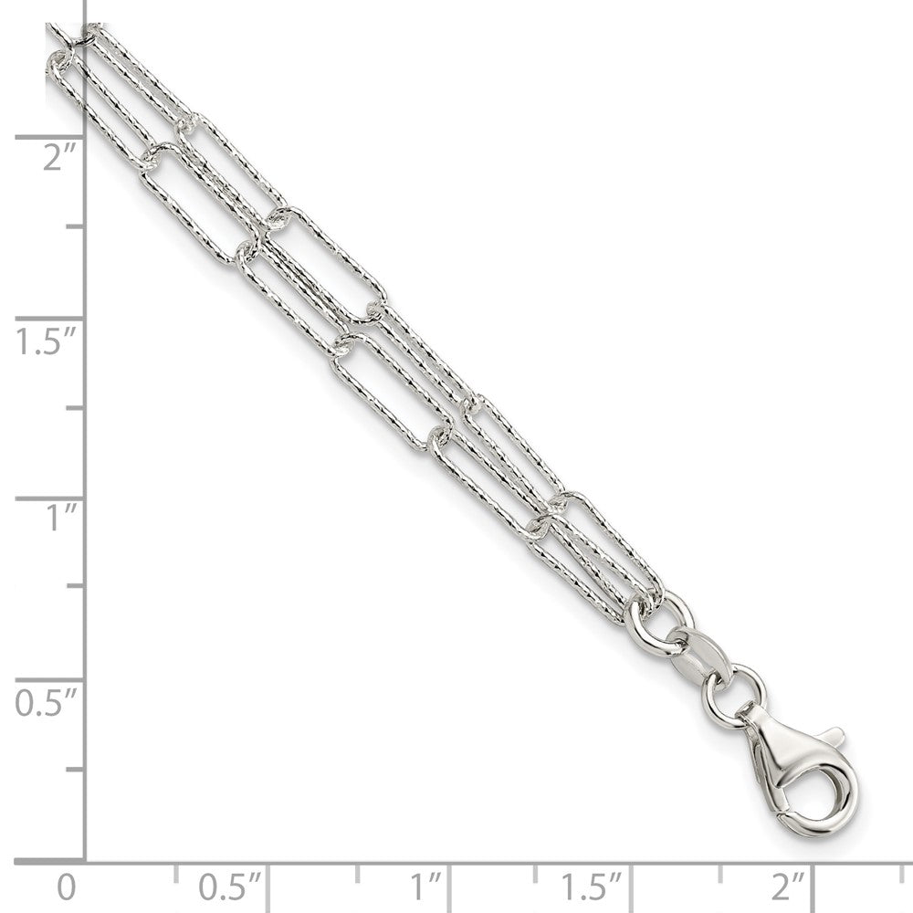 Sterling Silver Rhodium-plated Two D/C Fancy Link w/1 in ext Bracelet QG5988-7