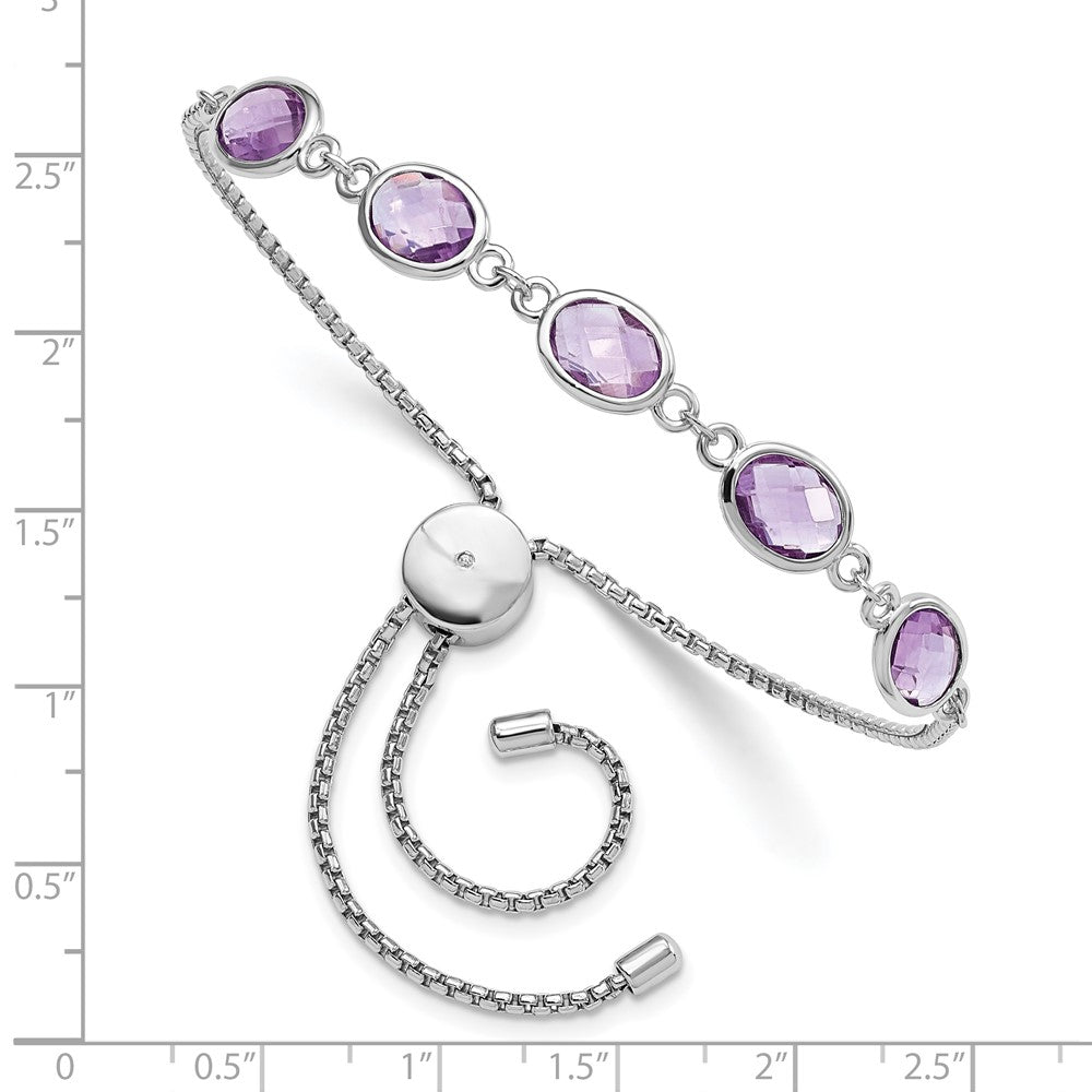 SterlingSilver Rhod-plated Amethyst 7.5AM & CZ Adjustable Bracelet QG6222AM