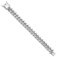 Sterling Silver Rhodium-plated Curb Link Men's 8.5in Bracelet QG6235-8.5