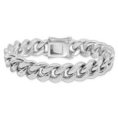 Sterling Silver Rhodium-plated Curb Link Men's 8.5in Bracelet QG6235-8.5