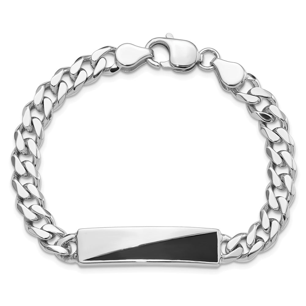 Sterling Silver Rhodium-plated Enameled Bar Men's 8in Bracelet QG6236-8