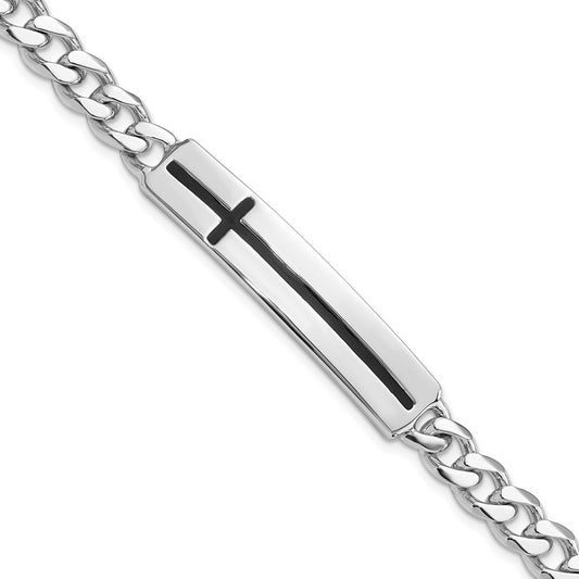 Sterling Silver Rhodium-plated Enameled Cross on Bar Men's 8in Bracelet QG6237-8
