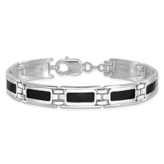 Sterling Silver Rhodium-plated Black Enamel Link Men's 8in Bracelet QG6238-8