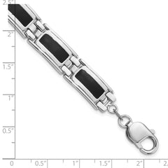Sterling Silver Rhodium-plated Black Enamel Link Men's 8in Bracelet QG6238-8