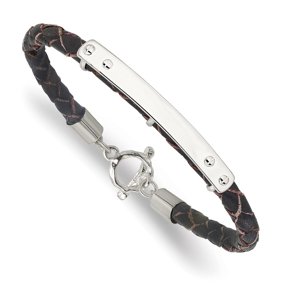 Sterling Silver Genuine Leather ID 8in Toggle Bracelet QG6242-8