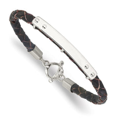 Sterling Silver Genuine Leather ID 8in Toggle Bracelet QG6242-8