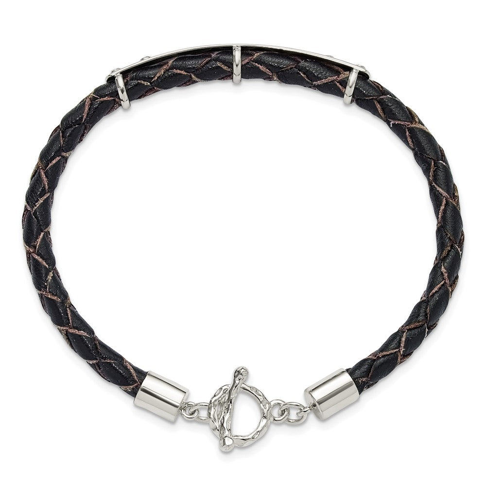 Sterling Silver Genuine Leather ID 8in Toggle Bracelet QG6242-8