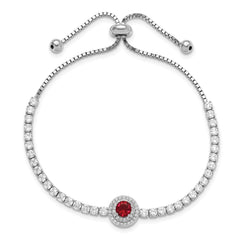 Sterling Silver Rhodium-plated CZ and Red Glass Adjustable Bracelet QG6251