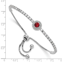 Sterling Silver Rhodium-plated CZ and Red Glass Adjustable Bracelet QG6251