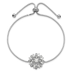 Sterling Silver Rhodium-plated Floral CZ Adjustable Bolo Bracelet QG6252