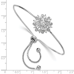 Sterling Silver Rhodium-plated Floral CZ Adjustable Bolo Bracelet QG6252