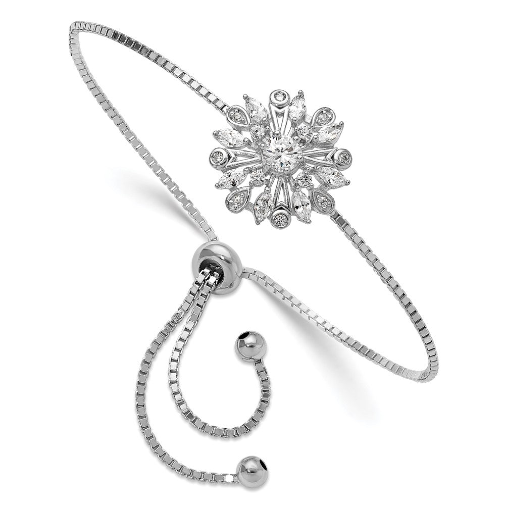 Sterling Silver Rhodium-plated Floral CZ Adjustable Bolo Bracelet QG6252