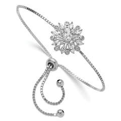 Sterling Silver Rhodium-plated Floral CZ Adjustable Bolo Bracelet QG6252
