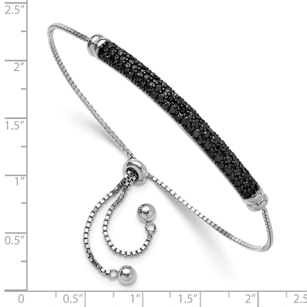 Sterling Silver Rhodium-plated Black Spinel Bar Adjustable Bracelet QG6253