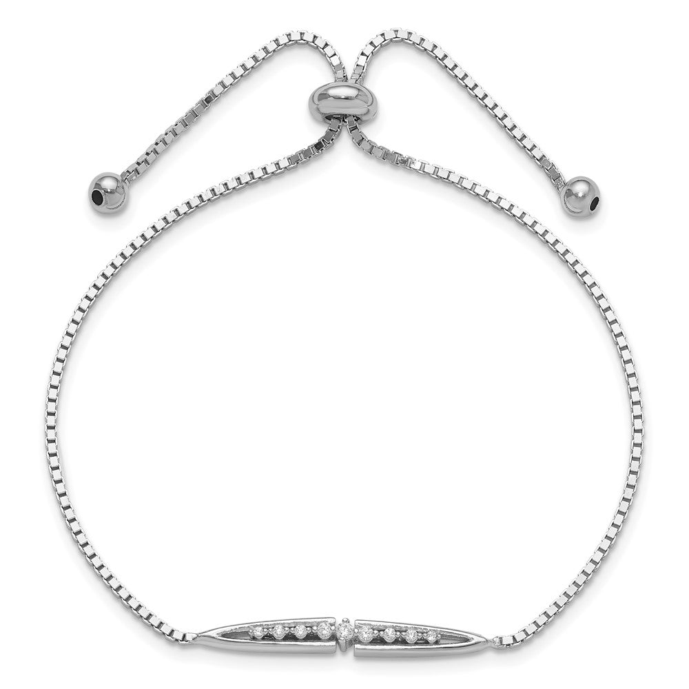 Sterling Silver Rhodium-plated Fancy CZ Adjustable Bolo Bracelet QG6255