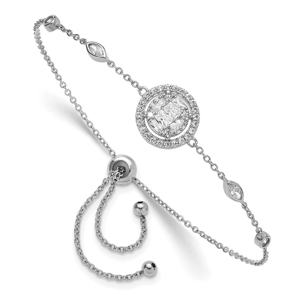Sterling Silver Rhodium-plated CZ Adjustable Bracelet QG6256