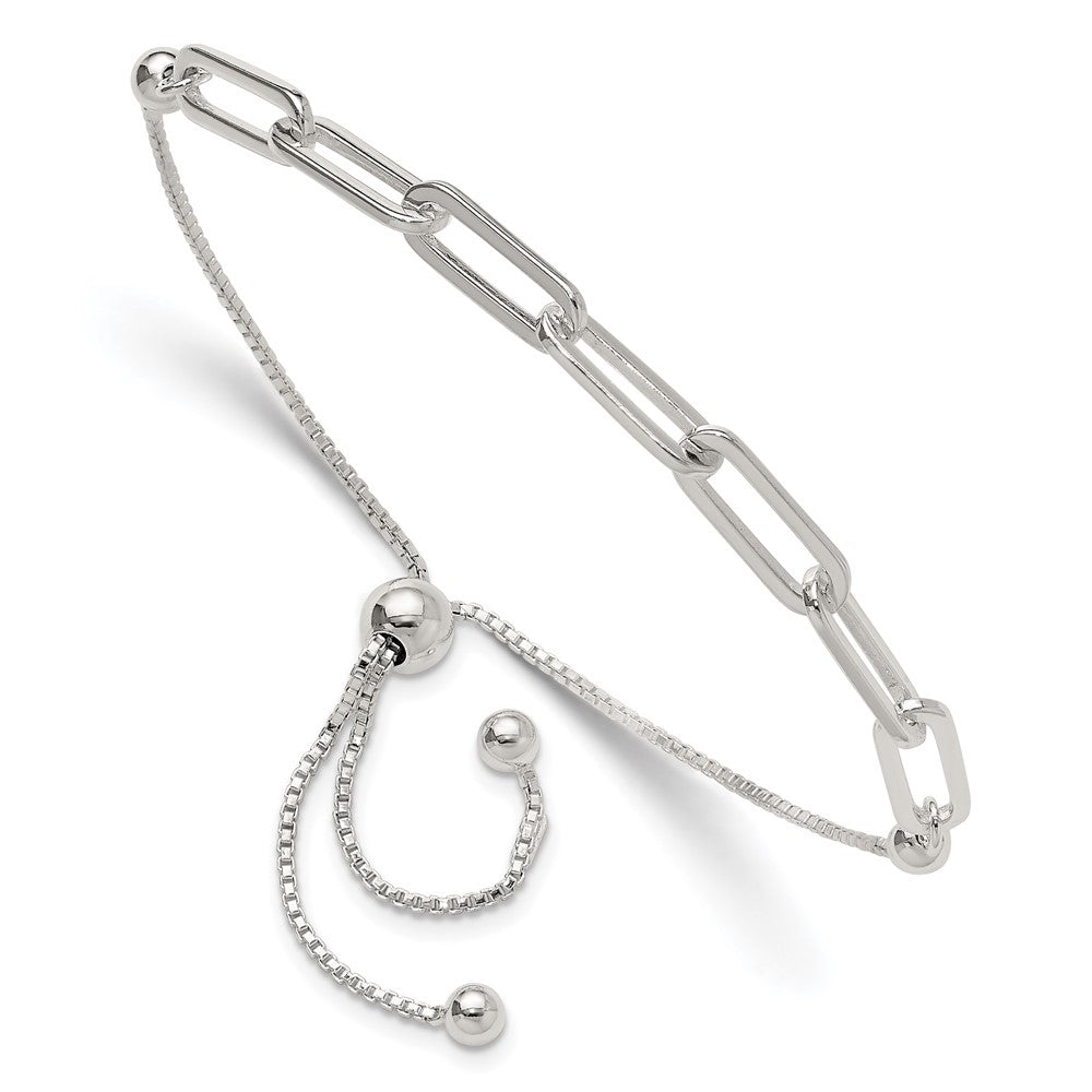 Sterling Silver Polished Paperclip Link Adjustable Bracelet QG6257