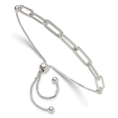 Sterling Silver Polished Paperclip Link Adjustable Bracelet QG6257