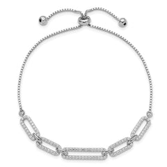 Sterling Silver Rhod-plated Paperclip Link CZ Adjustable Bracelet QG6258