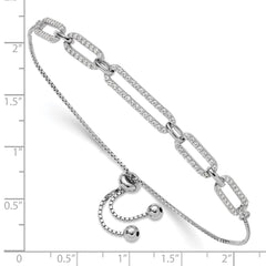 Sterling Silver Rhod-plated Paperclip Link CZ Adjustable Bracelet QG6258