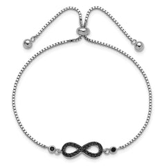 Sterling Silver Rhodium-plated Black Spinel Infinity Symbol Adjustable Brac QG6266