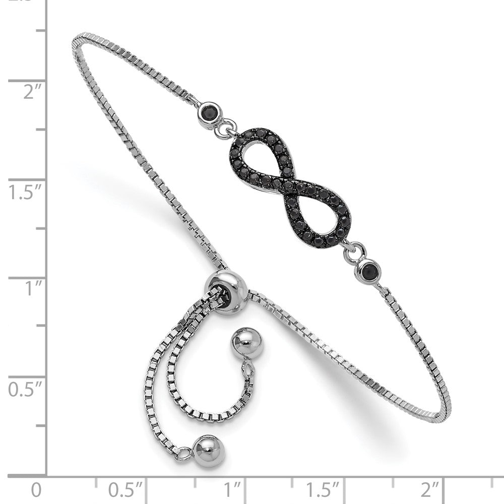 Sterling Silver Rhodium-plated Black Spinel Infinity Symbol Adjustable Brac QG6266