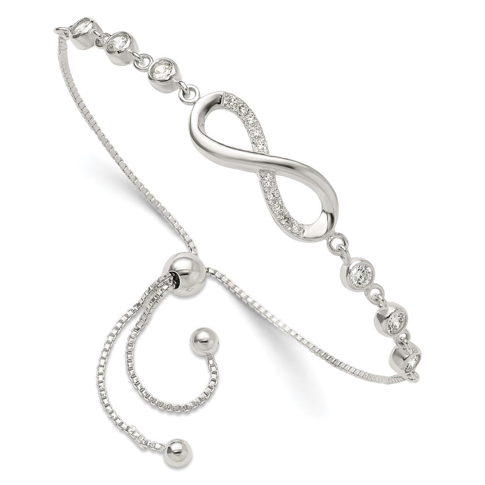 Sterling Silver Polished CZ Infinity Adjustable Bracelet QG6268