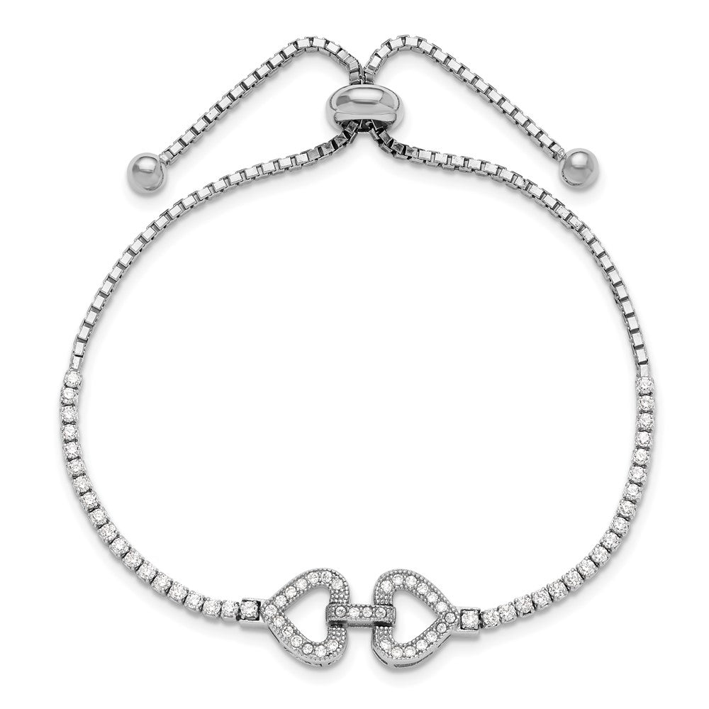 Sterling Silver Rhodium-plated CZ Linked Hearts Adjustable Bracelet QG6269