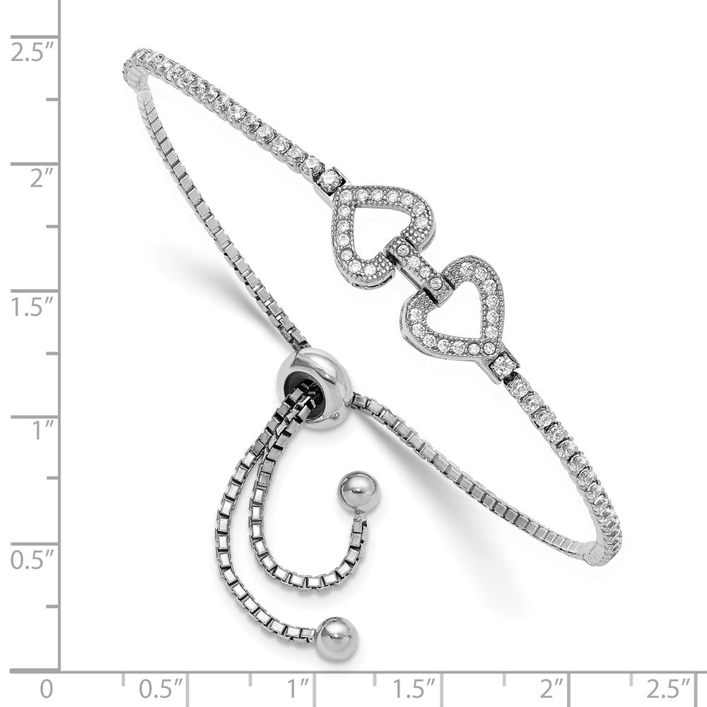 Sterling Silver Rhodium-plated CZ Linked Hearts Adjustable Bracelet QG6269