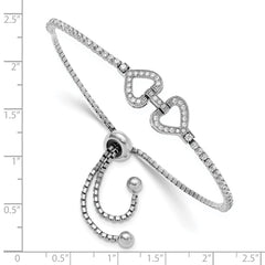 Sterling Silver Rhodium-plated CZ Linked Hearts Adjustable Bracelet QG6269