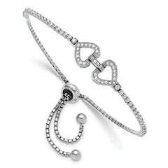 Sterling Silver Rhodium-plated CZ Linked Hearts Adjustable Bracelet QG6269