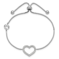 Sterling Silver Rhodium-plated Polished CZ Open Heart Adjustable Bracelet QG6270