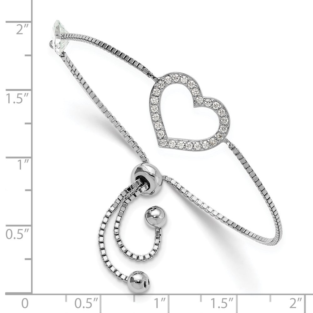Sterling Silver Rhodium-plated Polished CZ Open Heart Adjustable Bracelet QG6270