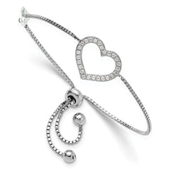 Sterling Silver Rhodium-plated Polished CZ Open Heart Adjustable Bracelet QG6270