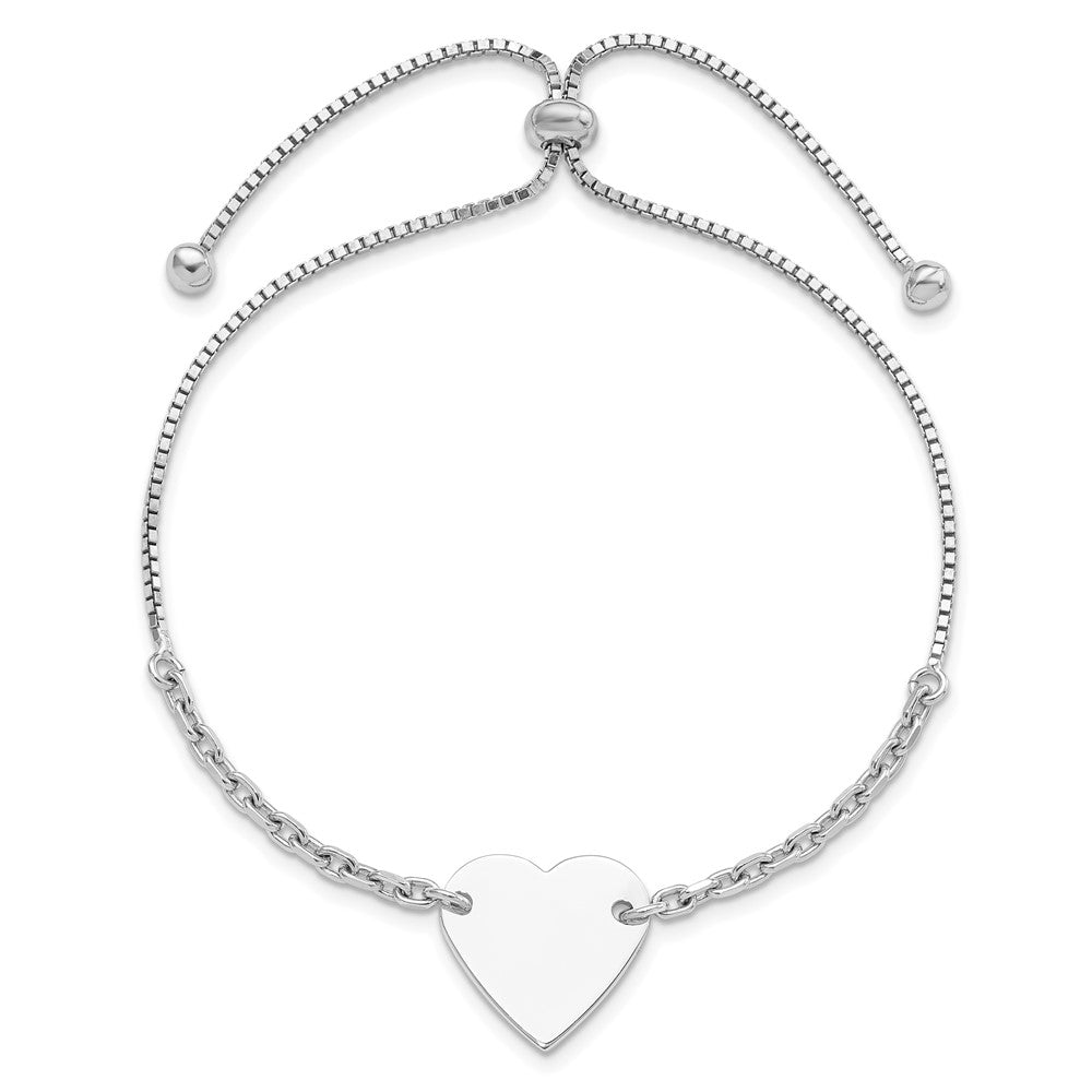 Sterling Silver Rhodium-plated Polished Heart Disc Adjustable Bracelet QG6271