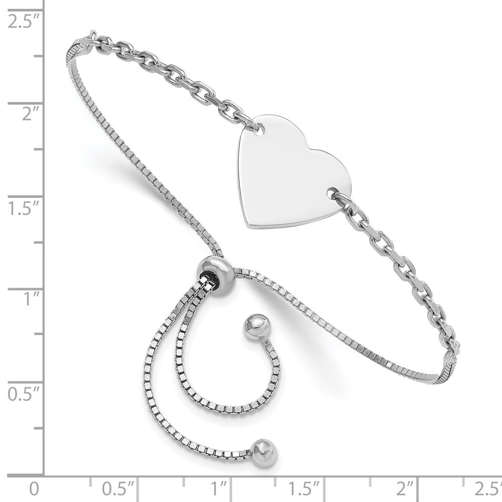 Sterling Silver Rhodium-plated Polished Heart Disc Adjustable Bracelet QG6271